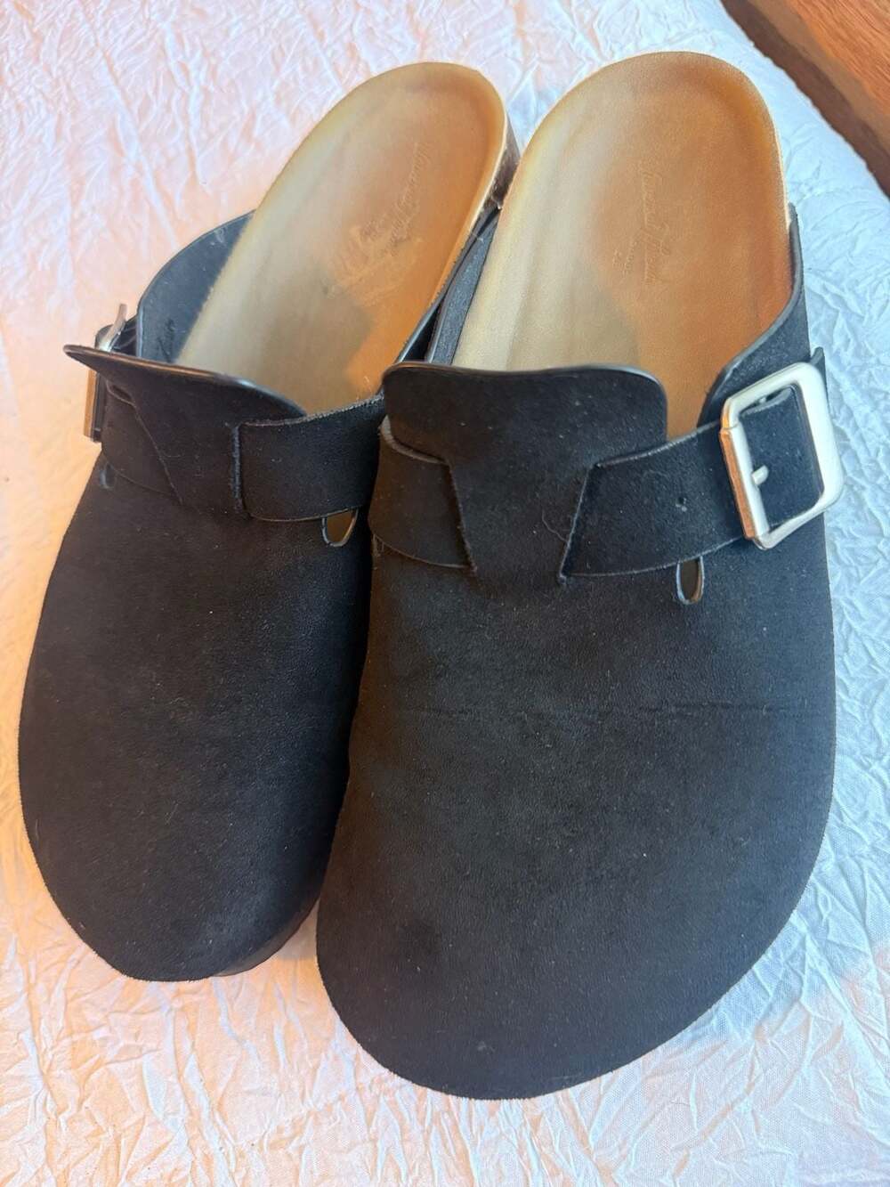 Universal Thread Black Suede Buckle Clogs